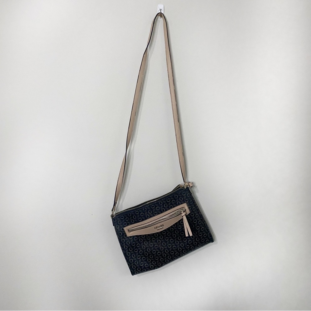 [Guess] Dark Brown & Tan Logo Vegan Leather Crossbody Bag